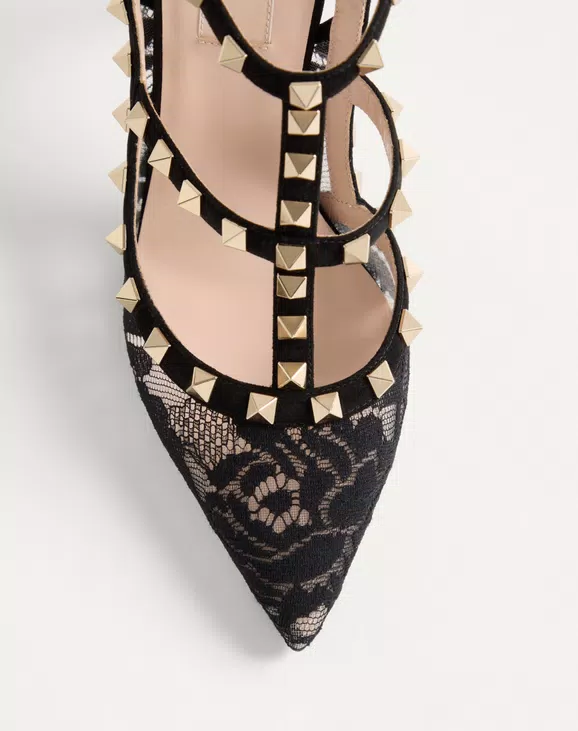 Valentino Rockstud Lace Pump With Straps 100Mm - Image 3